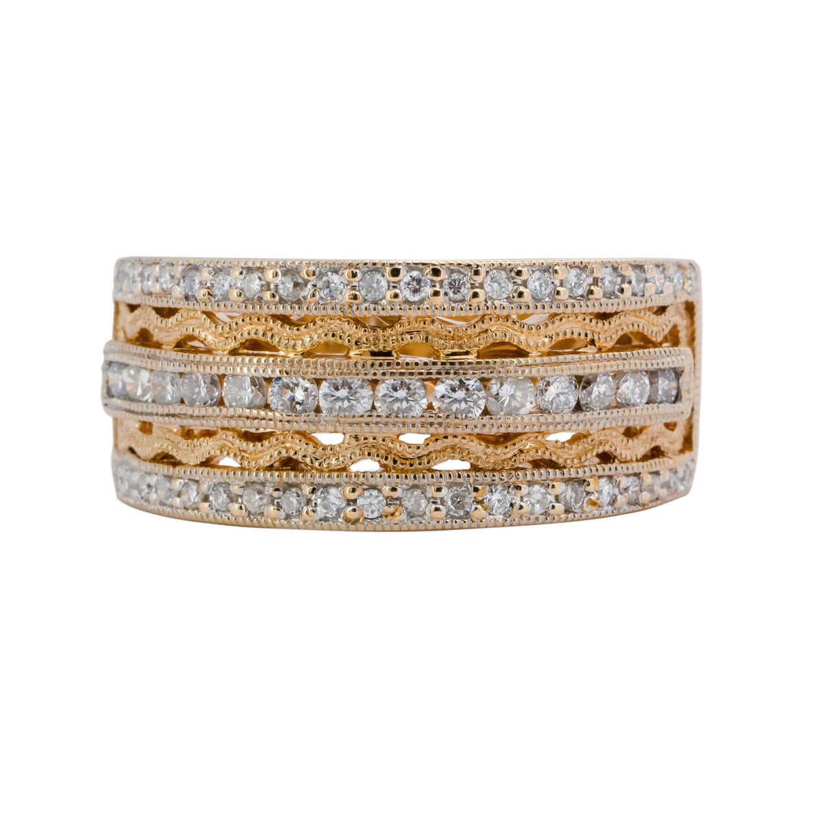 .50 Carat Diamond Yellow Gold Three Row Band Ring