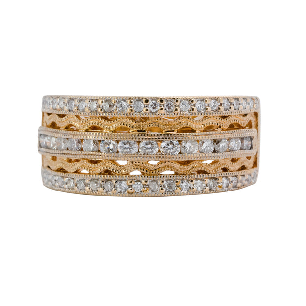 .50 Carat Diamond Yellow Gold Three Row Band Ring