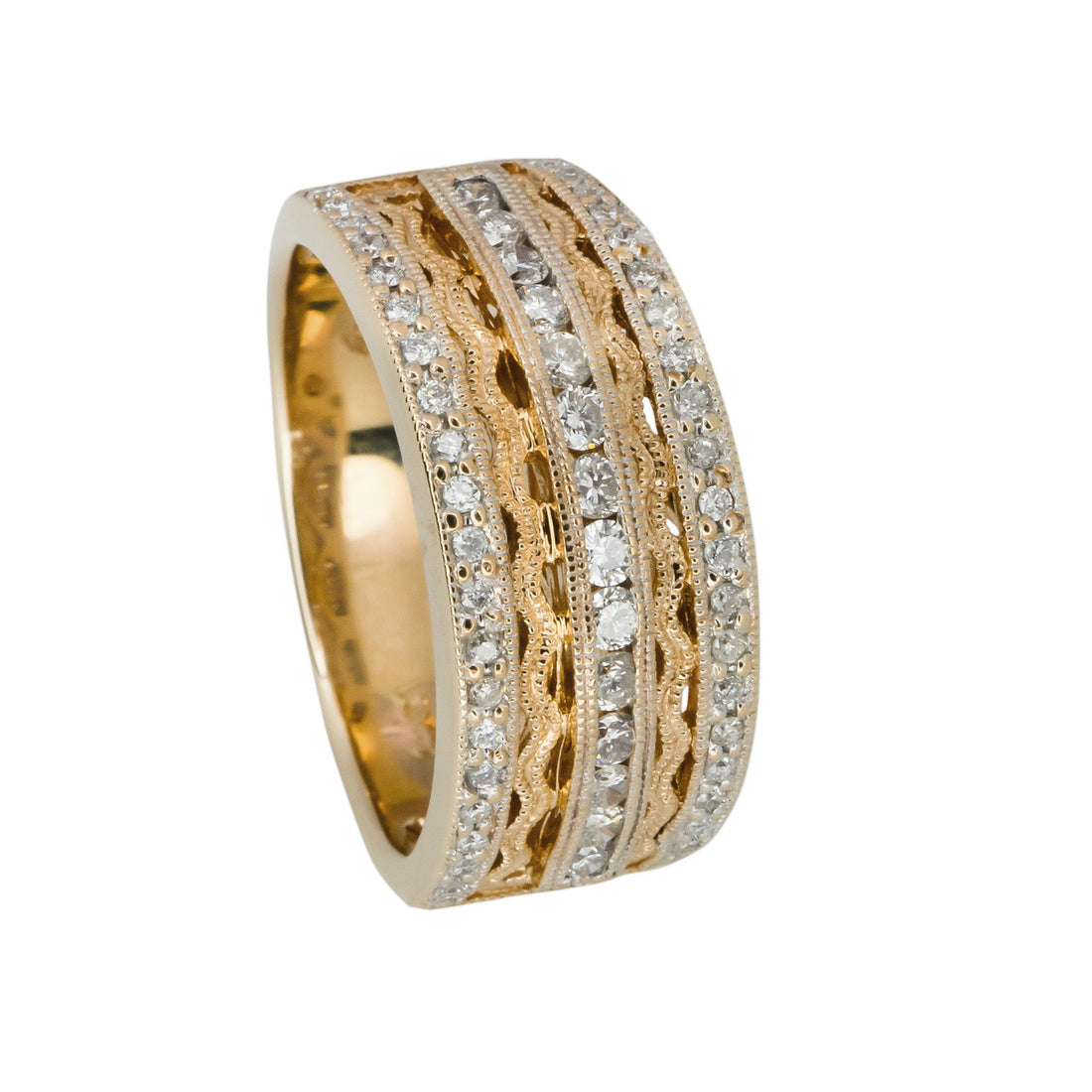 .50 Carat Diamond Yellow Gold Three Row Band Ring – image 2