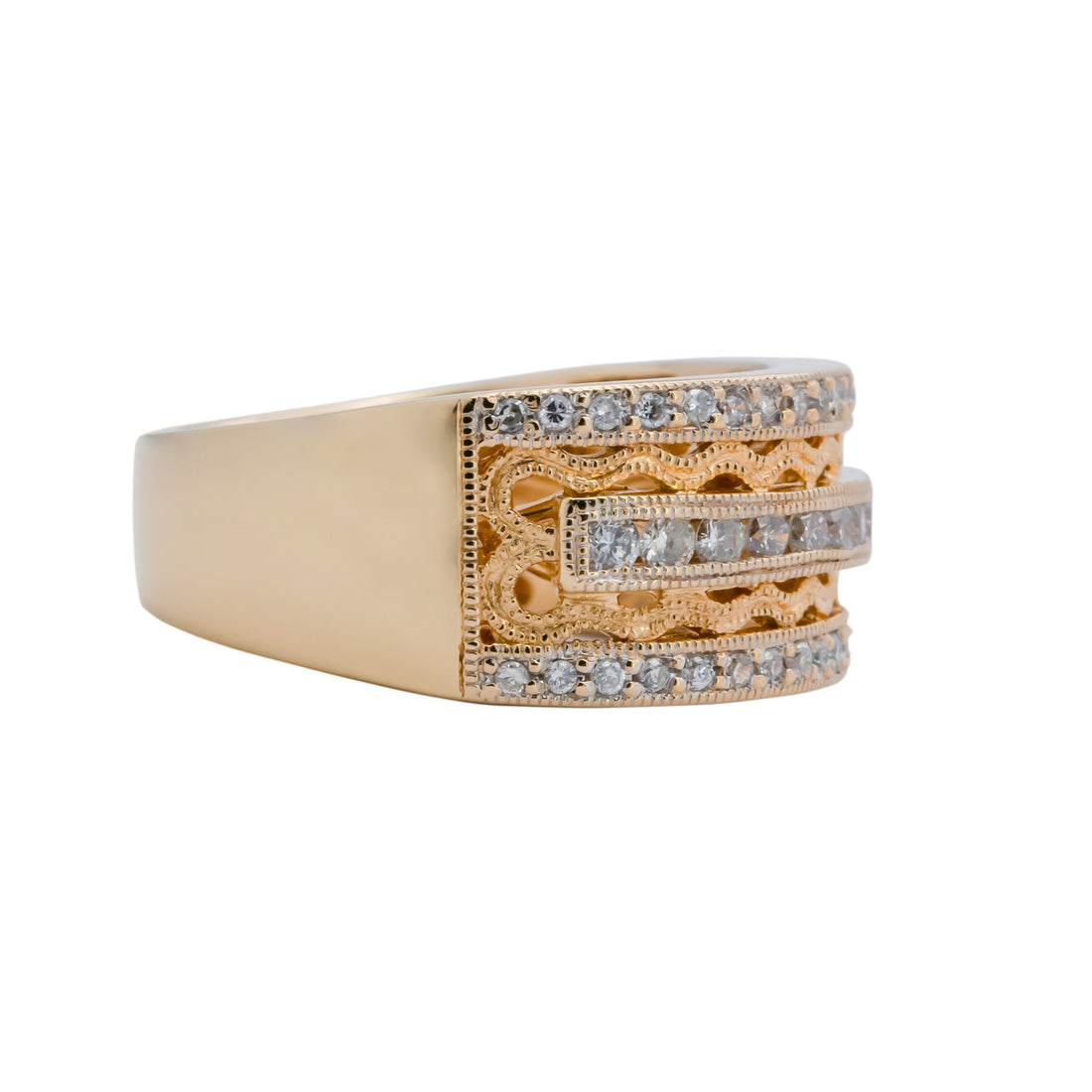 .50 Carat Diamond Yellow Gold Three Row Band Ring – image 3