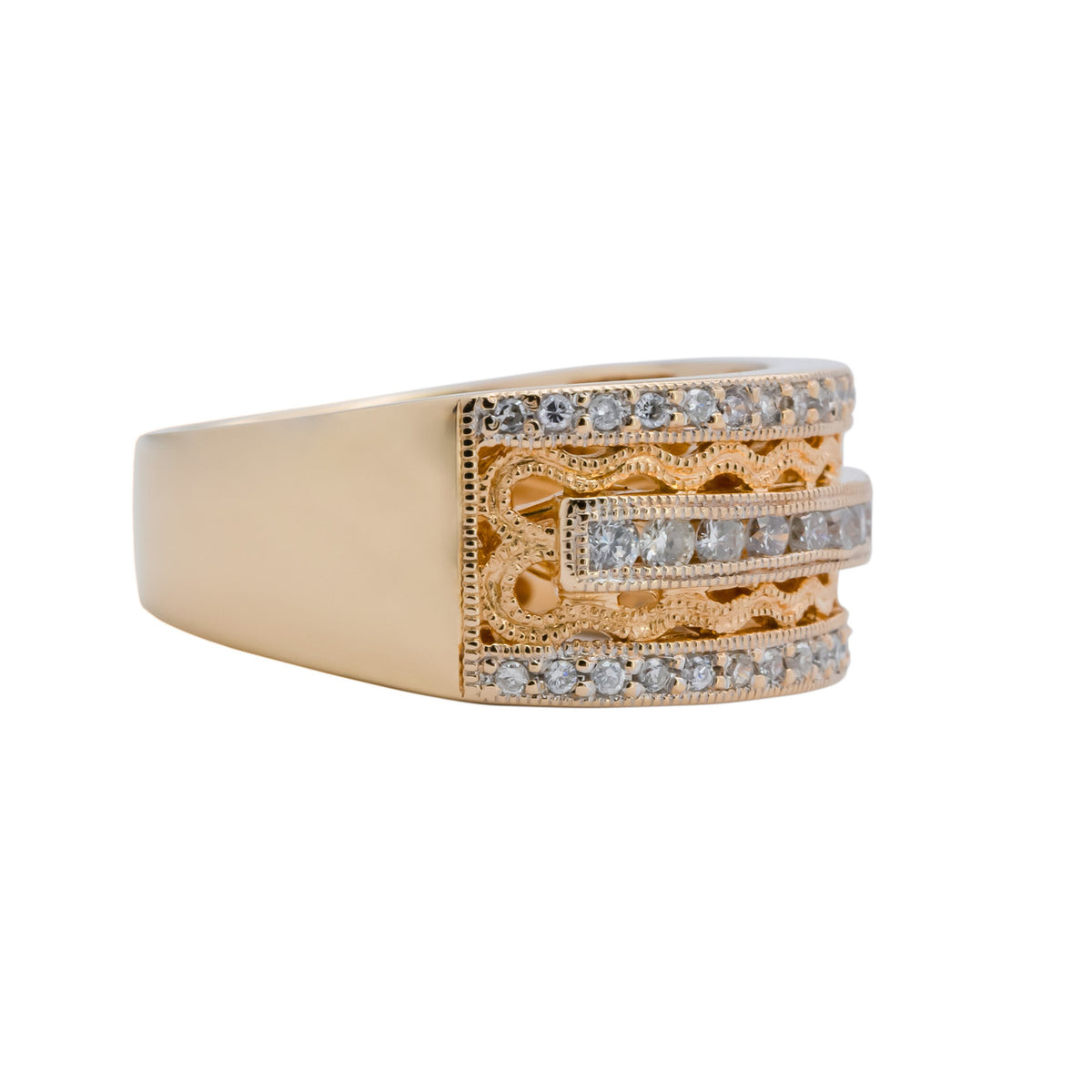 .50 Carat Diamond Yellow Gold Three Row Band Ring – image 3
