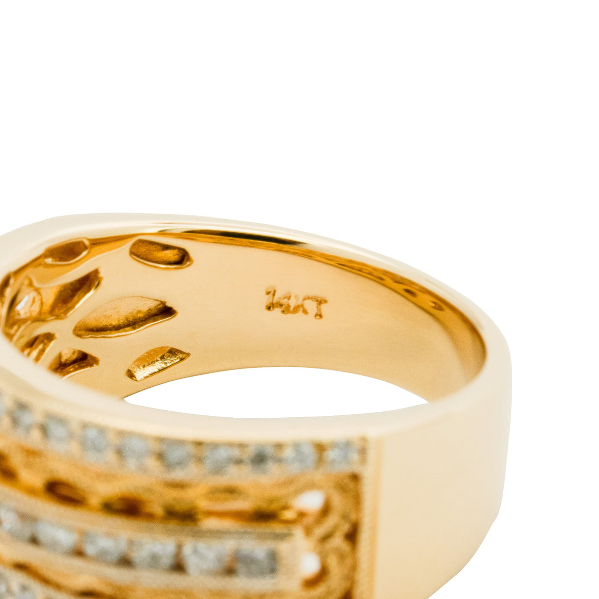 .50 Carat Diamond Yellow Gold Three Row Band Ring – image 5