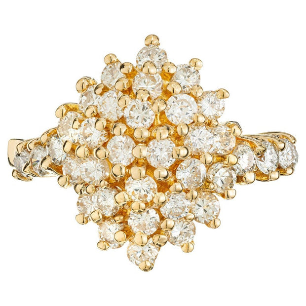 1.25 Carat Round Diamond Yellow Gold Dome Cluster Ring