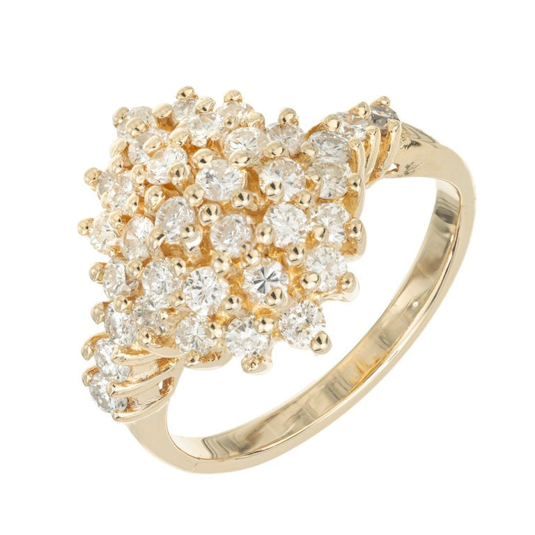 1.25 Carat Round Diamond Yellow Gold Dome Cluster Ring – image 2