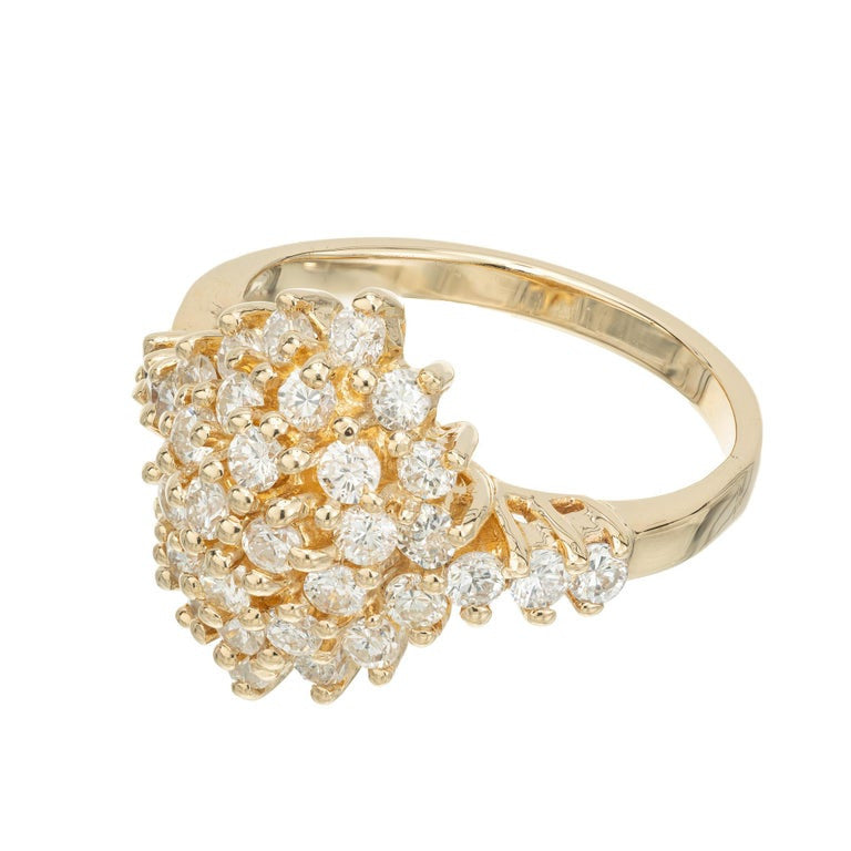 1.25 Carat Round Diamond Yellow Gold Dome Cluster Ring – image 3