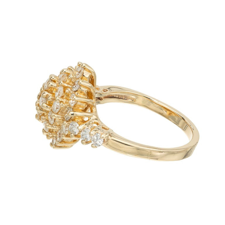 1.25 Carat Round Diamond Yellow Gold Dome Cluster Ring – image 4