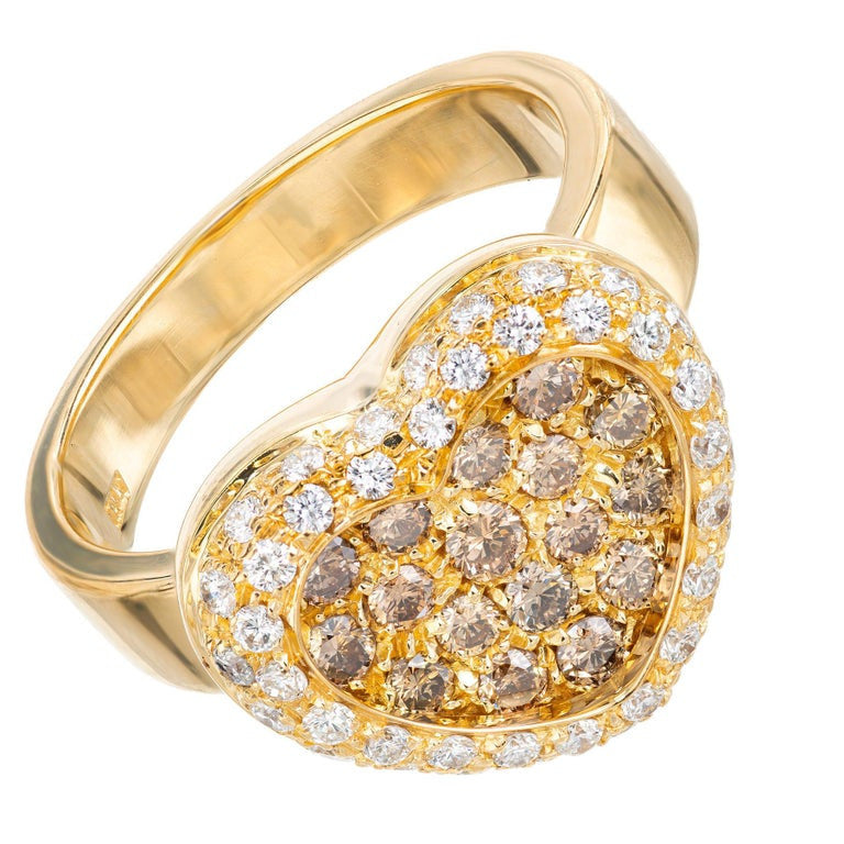 .50 Carat Champagne Diamond Yellow Gold Heart Ring – image 2