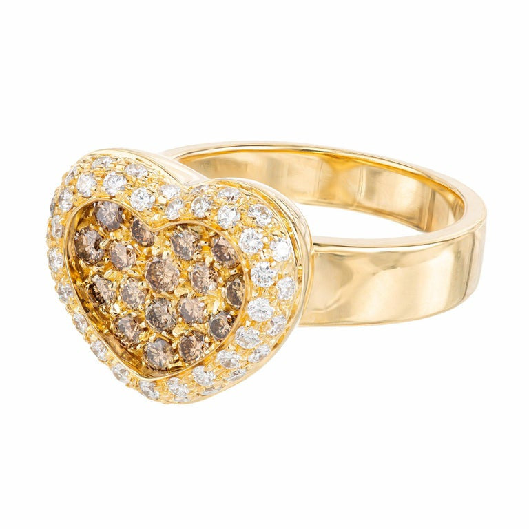 .50 Carat Champagne Diamond Yellow Gold Heart Ring – image 3