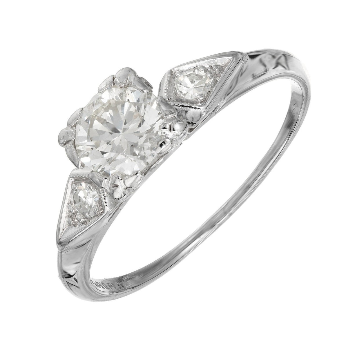 EGL Certified .75 Carat Diamond Three Stone Platinum Engagement Ring