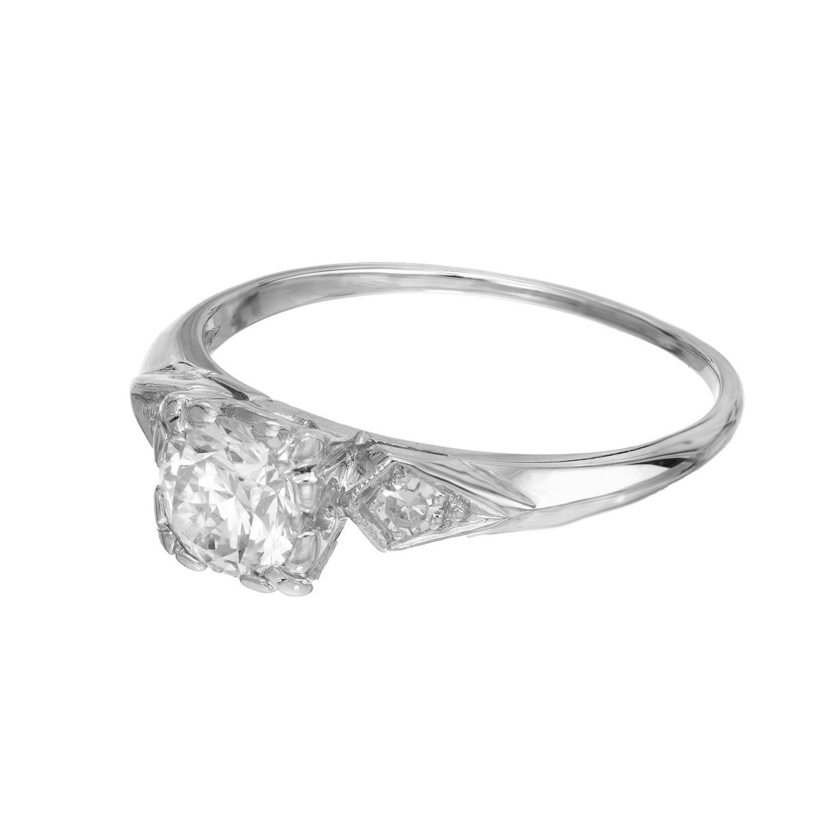 EGL Certified .75 Carat Diamond Three Stone Platinum Engagement Ring – image 2