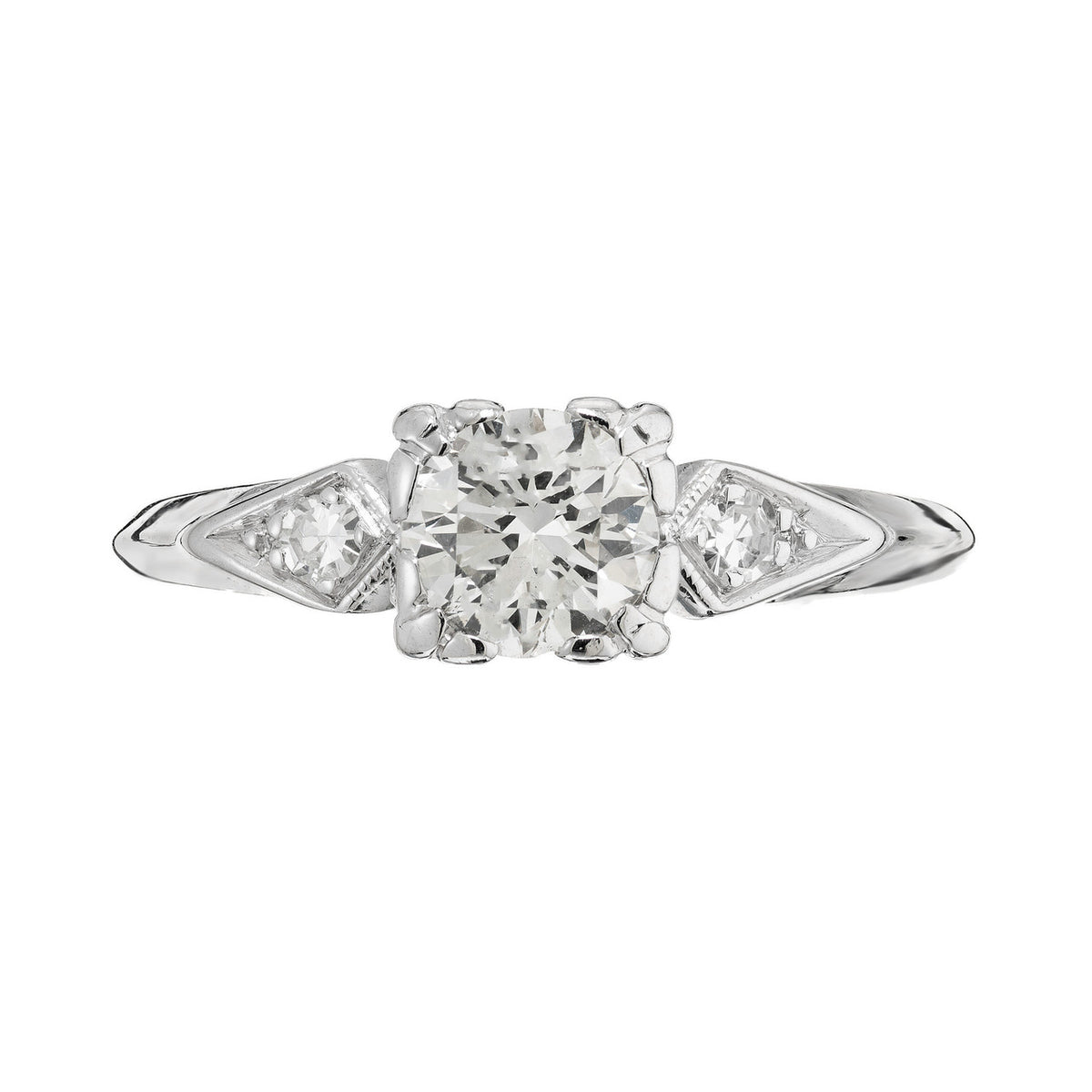 EGL Certified .75 Carat Diamond Three Stone Platinum Engagement Ring – image 4