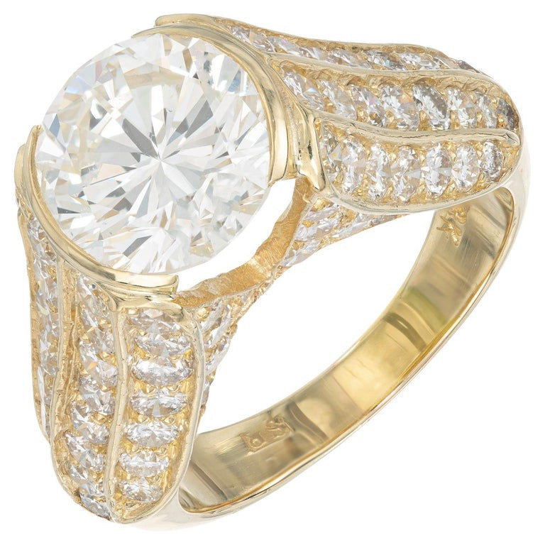 GIA Certified 3.01 Carat Round Diamond Yellow Gold Engagement Ring