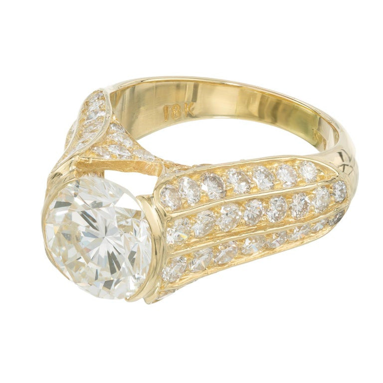 GIA Certified 3.01 Carat Round Diamond Yellow Gold Engagement Ring – image 4