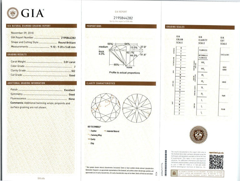 GIA Certified 3.01 Carat Round Diamond Yellow Gold Engagement Ring – image 3