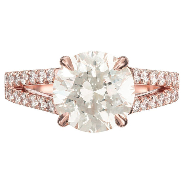 Peter Suchy GIA Certified 3.08 Carat Round Diamond Rose Gold Engagement Ring