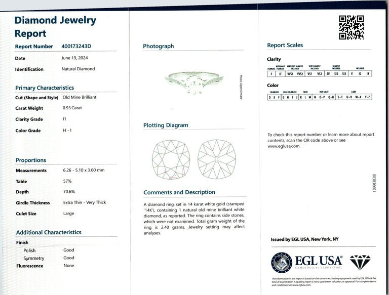 Peter Suchy EGL Certified .79 Carat Old Mine Diamond White Gold Engagement Ring – image 3