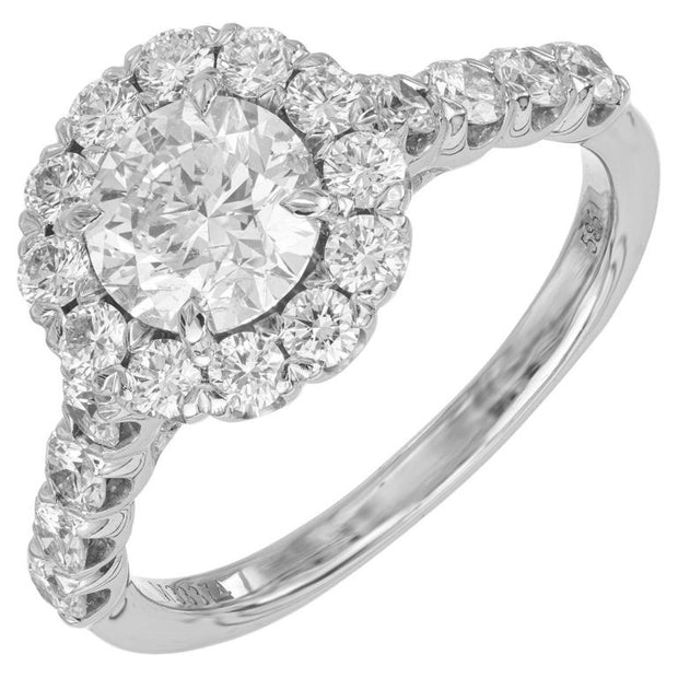 EGL Certified 1.00 Carat Round Diamond Halo White Gold Engagement Ring