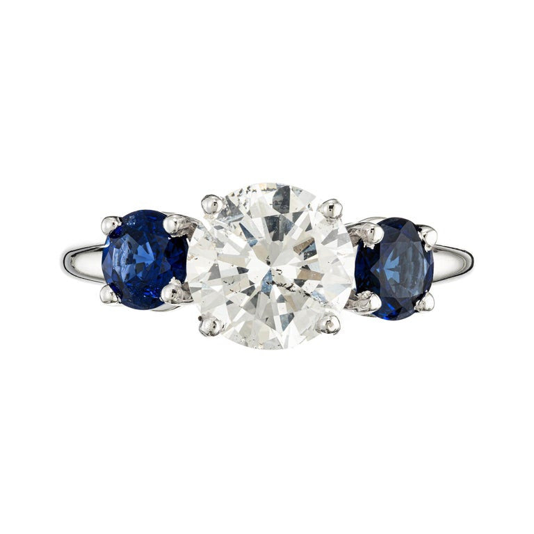 EGL Certified 1.93 Carat Diamond Sapphire Platinum Three Stone Engagement Ring – image 2