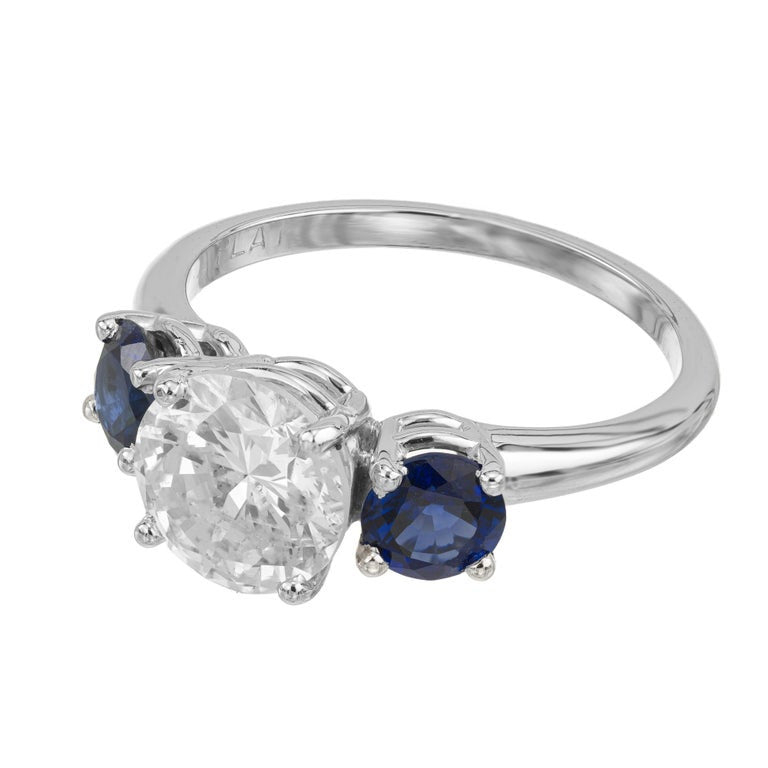 EGL Certified 1.93 Carat Diamond Sapphire Platinum Three Stone Engagement Ring – image 4