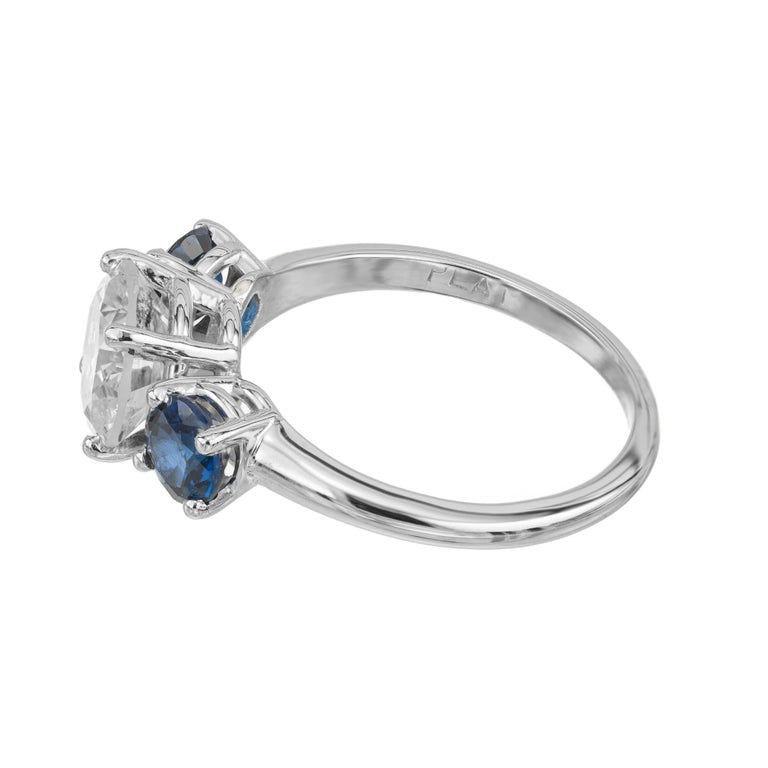 EGL Certified 1.93 Carat Diamond Sapphire Platinum Three Stone Engagement Ring – image 5