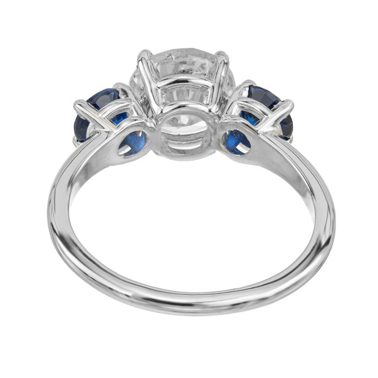 EGL Certified 1.93 Carat Diamond Sapphire Platinum Three Stone Engagement Ring – image 6