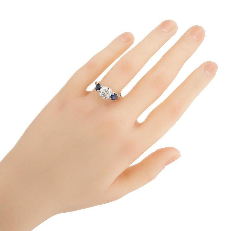 EGL Certified 1.93 Carat Diamond Sapphire Platinum Three Stone Engagement Ring – image 8