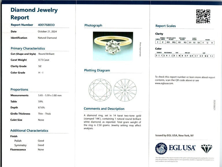 Peter Suchy EGL Certified .73 Carat Diamond Two Tone Gold Engagement Ring – image 3