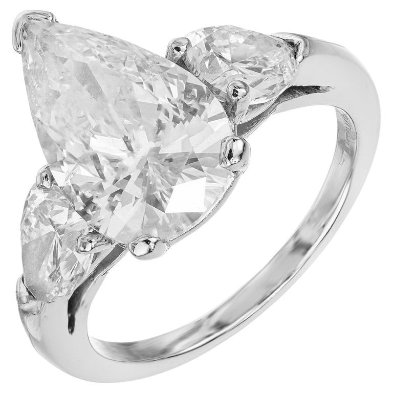 Peter Suchy EGL 4.02 Carat Pear Diamond Platinum Three Stone Engagement Ring