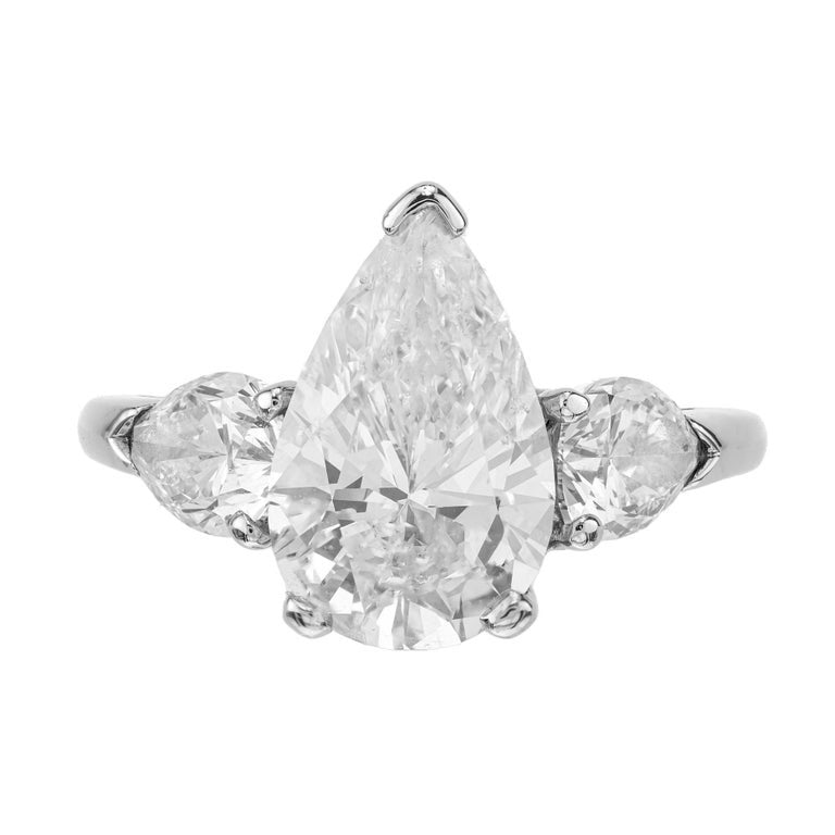 Peter Suchy EGL 4.02 Carat Pear Diamond Platinum Three Stone Engagement Ring – image 2