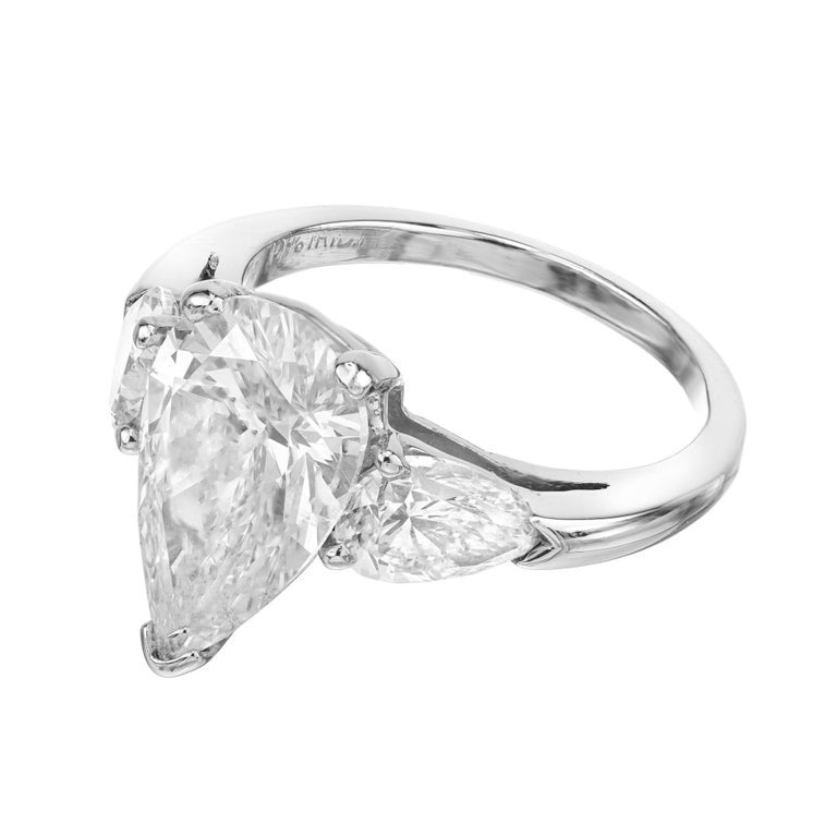 Peter Suchy EGL 4.02 Carat Pear Diamond Platinum Three Stone Engagement Ring – image 4