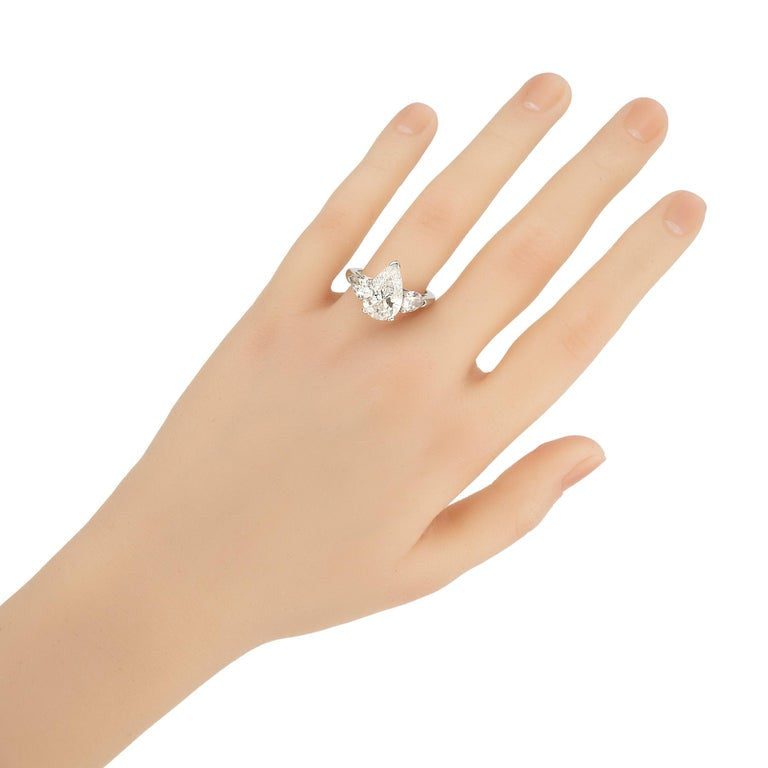 Peter Suchy EGL 4.02 Carat Pear Diamond Platinum Three Stone Engagement Ring – image 8