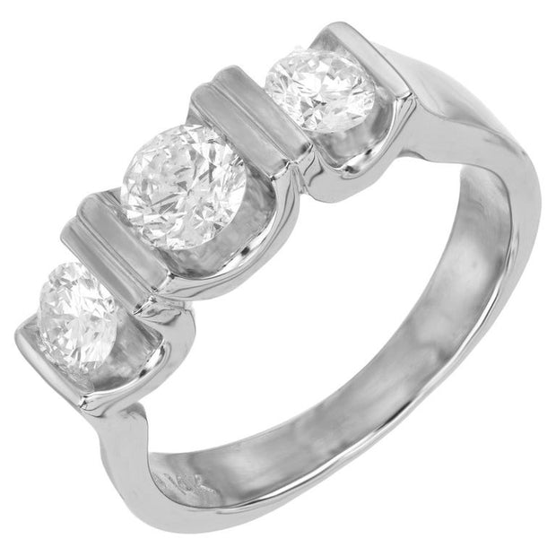 1.00 Carat Round Brilliant Cut Diamond White Gold Three Stone Band Ring