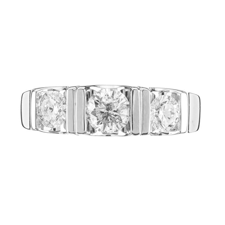 1.00 Carat Round Brilliant Cut Diamond White Gold Three Stone Band Ring – image 2