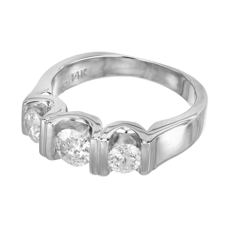 1.00 Carat Round Brilliant Cut Diamond White Gold Three Stone Band Ring – image 3