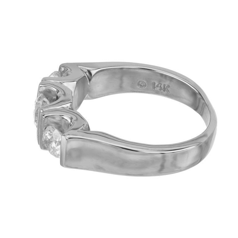 1.00 Carat Round Brilliant Cut Diamond White Gold Three Stone Band Ring – image 4