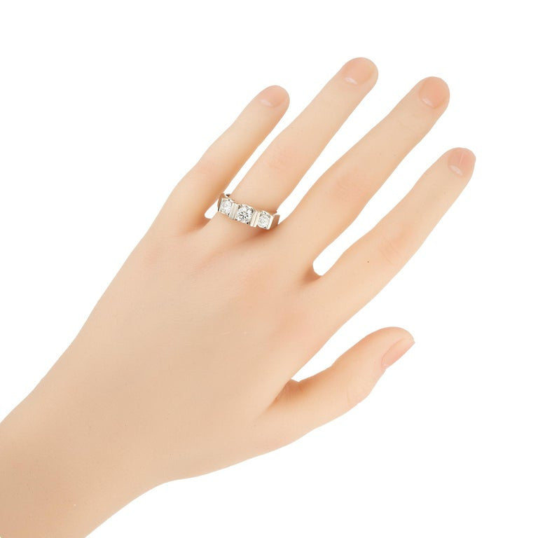 1.00 Carat Round Brilliant Cut Diamond White Gold Three Stone Band Ring – image 7
