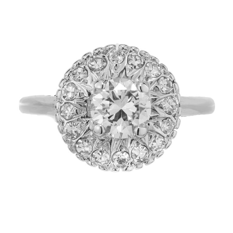 EGL Certified .90 Carat Diamond Halo White Gold Engagement Ring – image 2