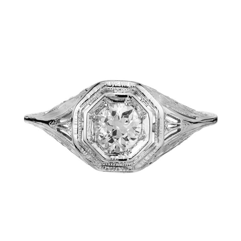 .50 Carat Diamond Platinum Art Deco Filigree Diamond Engagement Ring – image 2