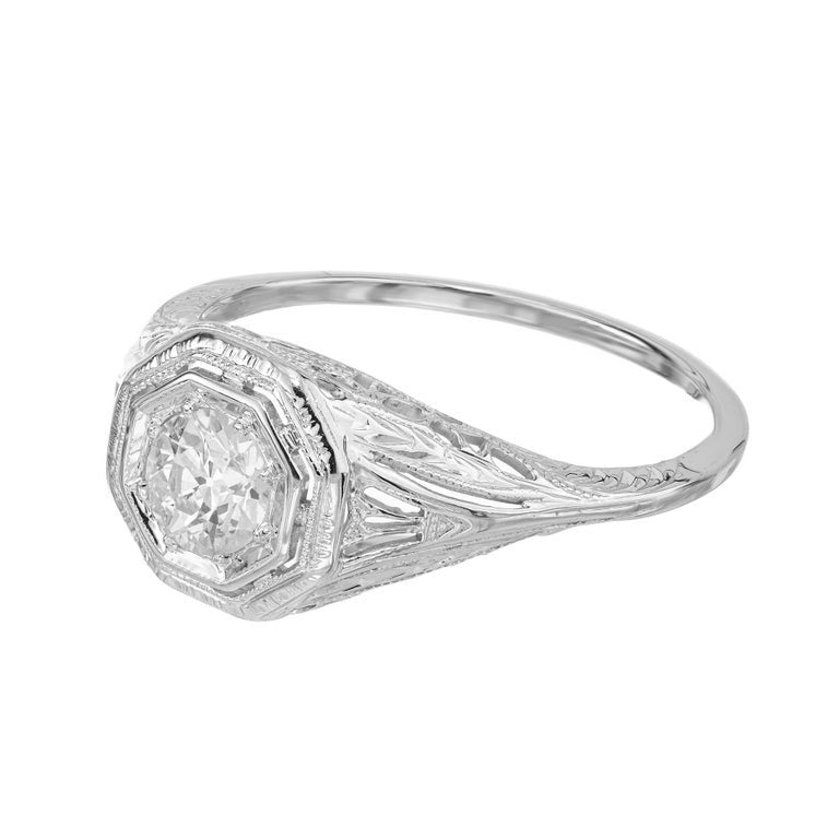 .50 Carat Diamond Platinum Art Deco Filigree Diamond Engagement Ring – image 3
