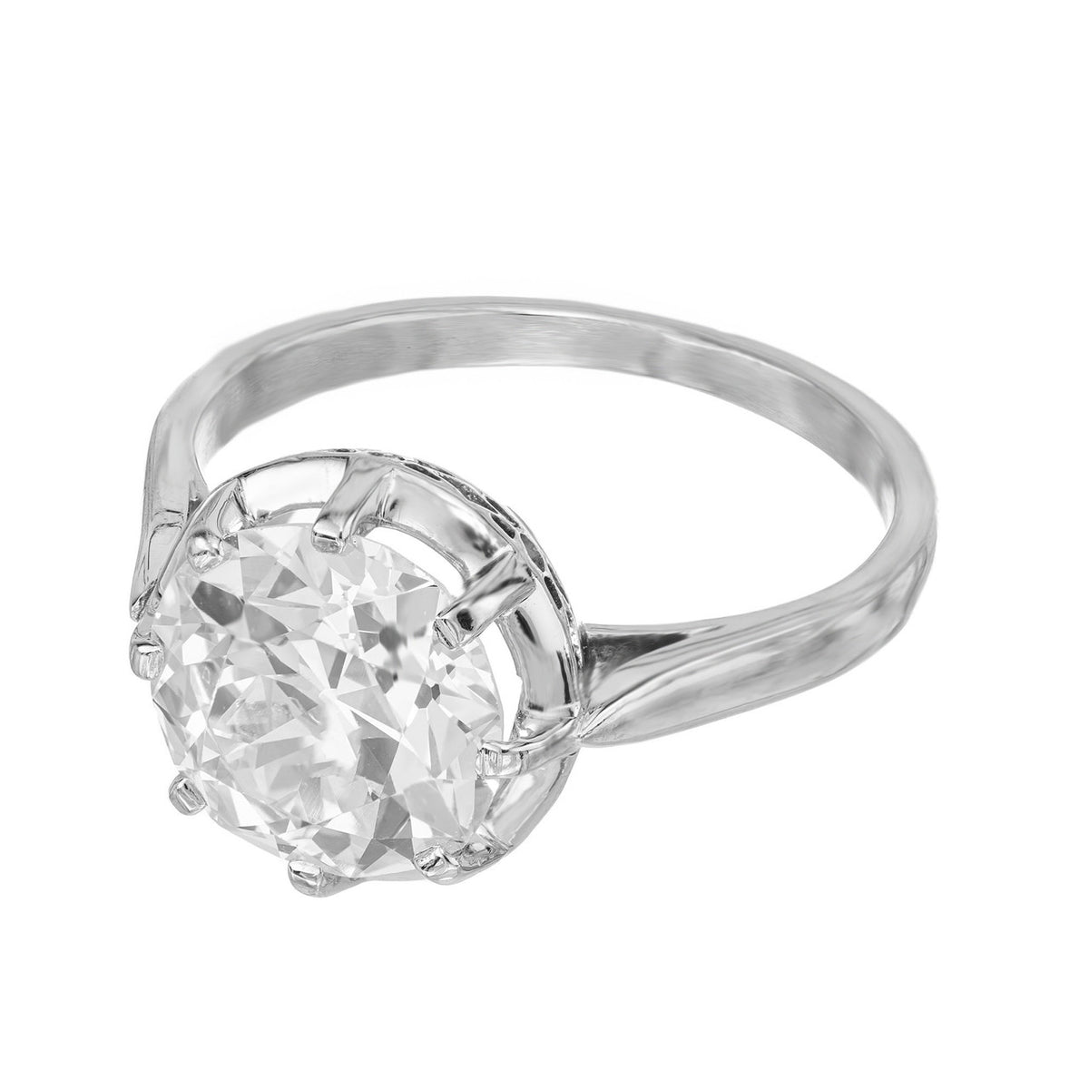 EGL Certified 2.50 Carat Round Diamond Platinum Art Deco Engagement Ring – image 6