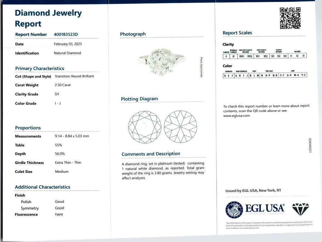 EGL Certified 2.50 Carat Round Diamond Platinum Art Deco Engagement Ring – image 3