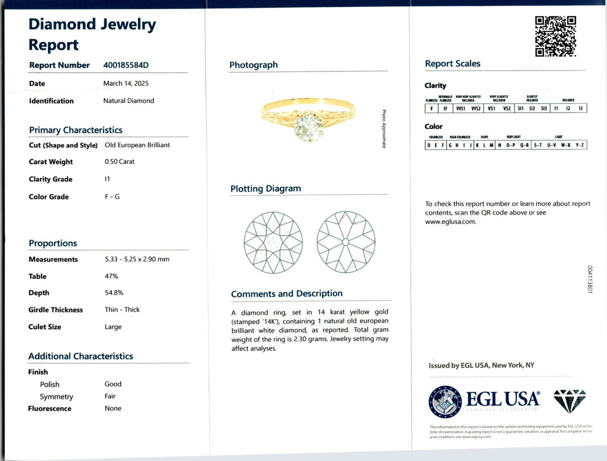 EGL Certified .50 Carat Diamond Yellow Gold Engagement Ring – image 3