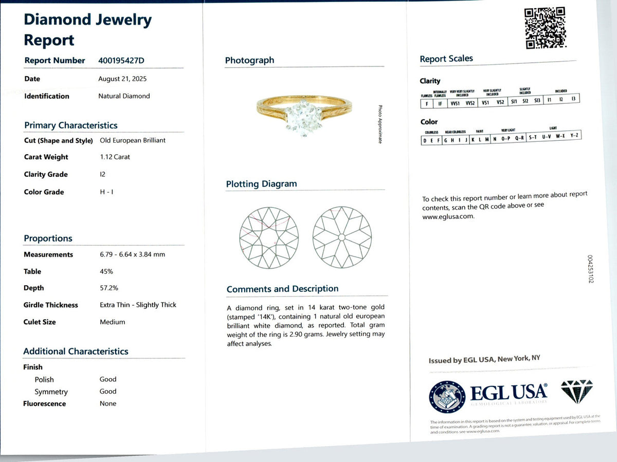 EGL Certified 1.12 Carat Diamond Two Tone Gold Engagement Ring – image 3