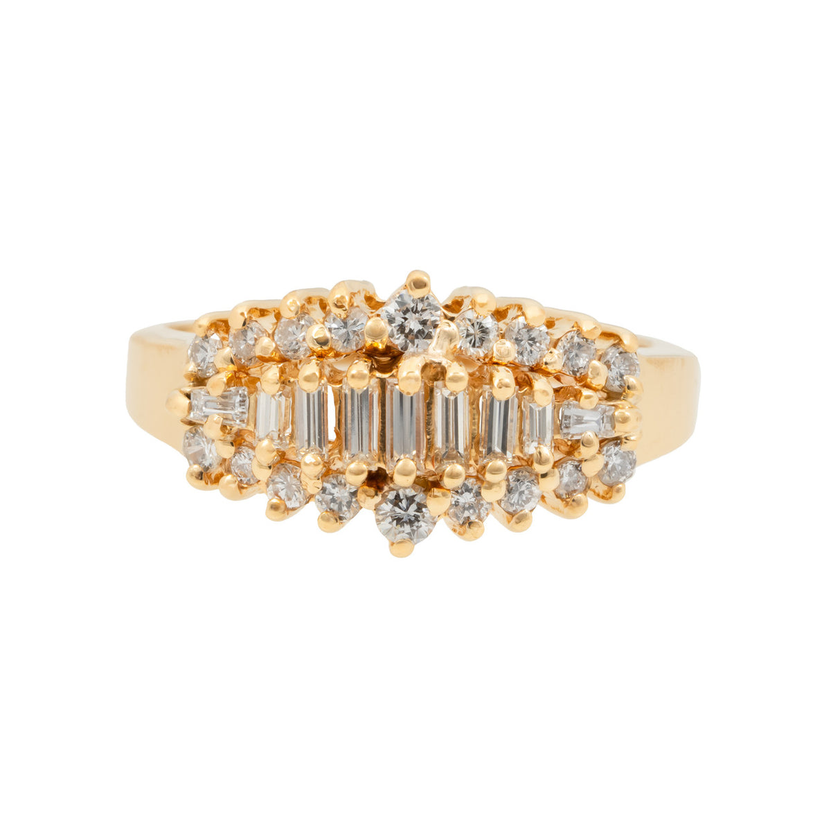.31 Carat Diamond Yellow Gold Three Row Diamond Ring