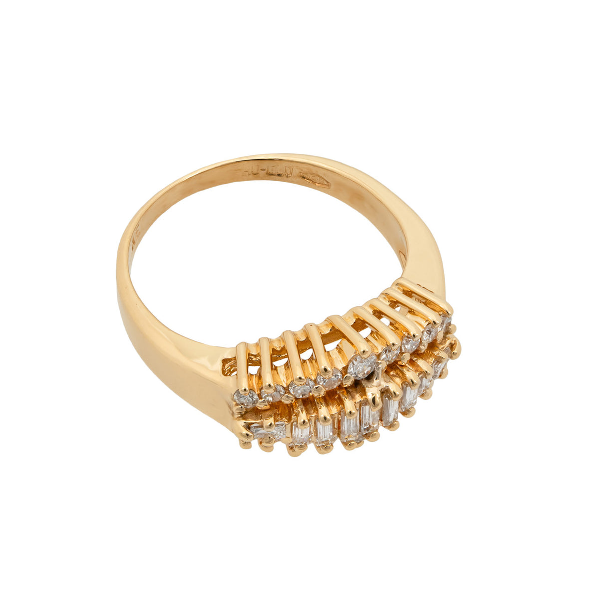 .31 Carat Diamond Yellow Gold Three Row Diamond Ring – image 2