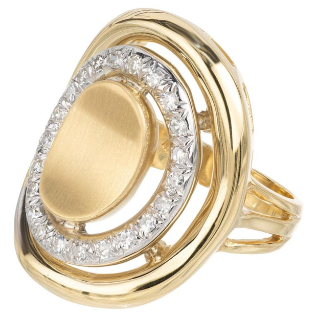 .40 Carat Round Diamond 18k Yellow White Gold Halo Cocktail Ring