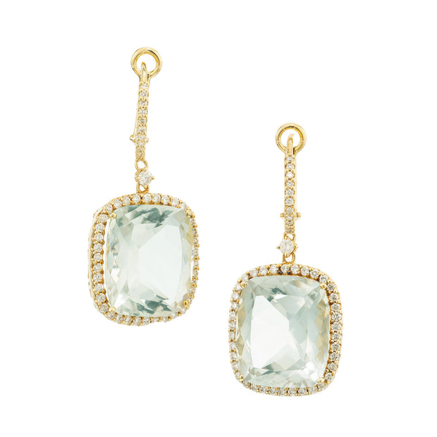 15.70 Carat Blue Green Quartz Diamond Halo Gold Dangle Earrings