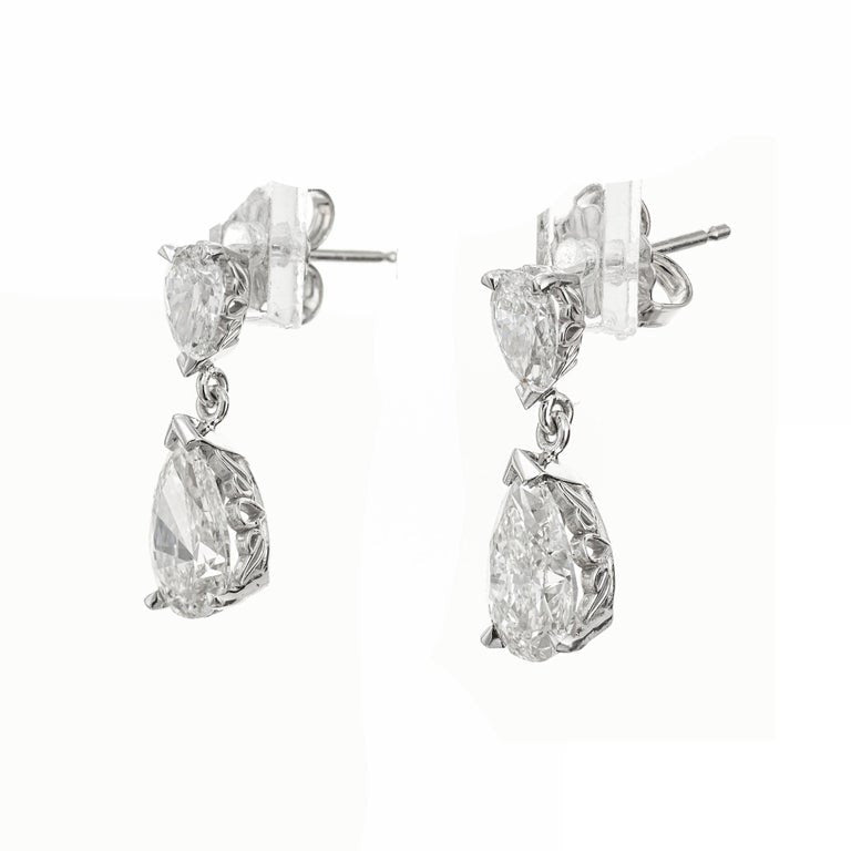 Peter Suchy GIA Certified 2.11 Carat Diamond Platinum Dangle Earrings – image 2