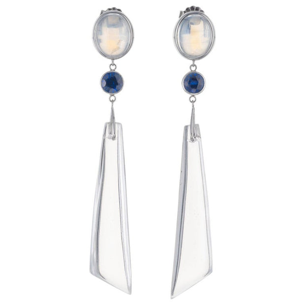 Peter Suchy 5.60 Carat Moonstone Sapphire Quartz Dangle Drop Earrings