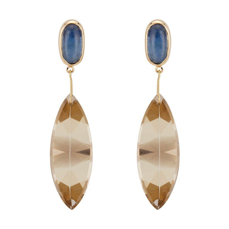 Peter Suchy Cyanite Smoky Quartz Yellow Gold Dangle Earrings
